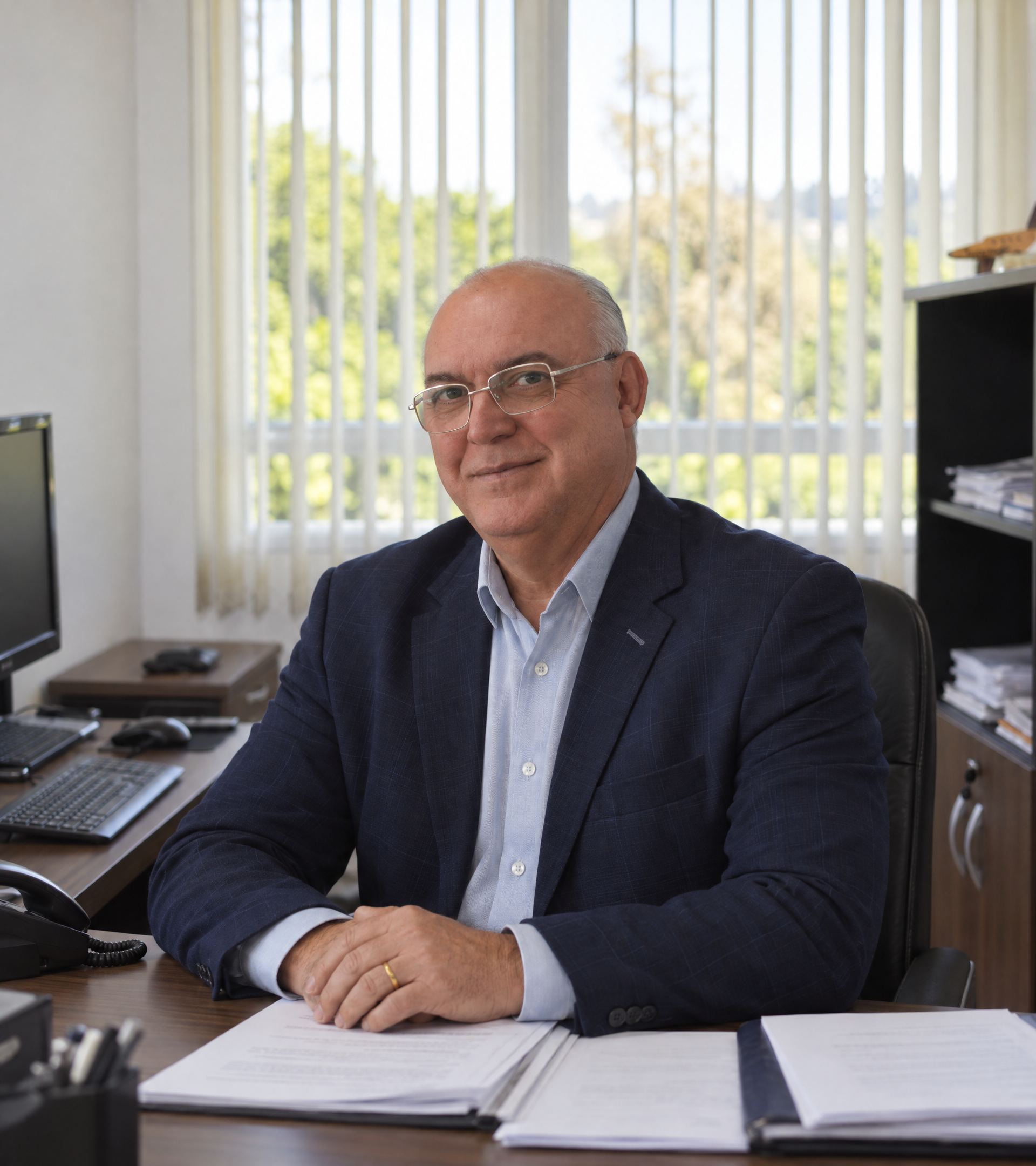Fernando Luz, contador responsável, à mesa do escritório da Contabilidade Luz na Granja Viana